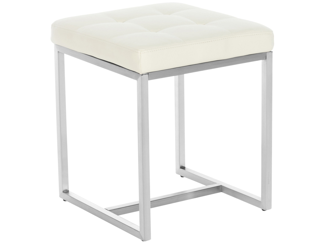 Tabouret Bas Repose Pieds Pouf X1 Forme Carrée En Pvc Crème Et Acier Inoxydable 10_0005506 Décoshop26