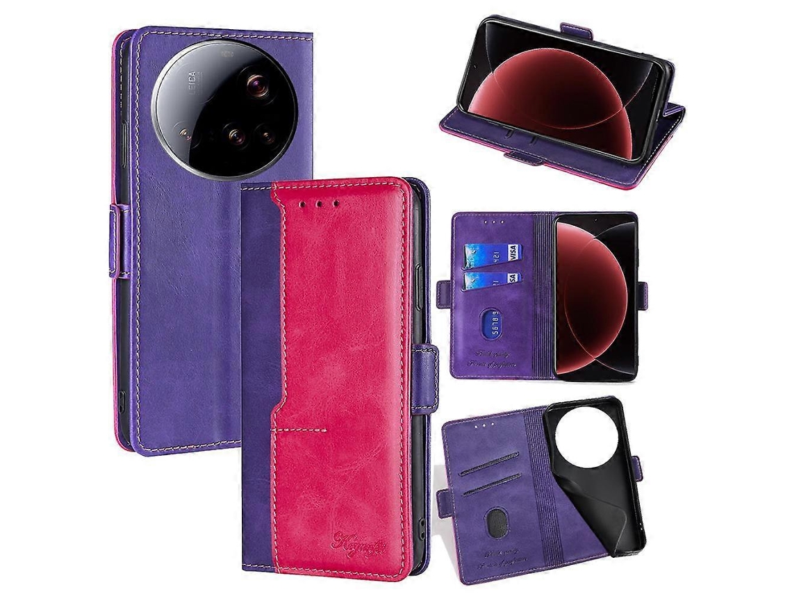 Capa De Couro Com Fivela Lateral E Cor Contrastante Para Xiaomi 15 Ultra