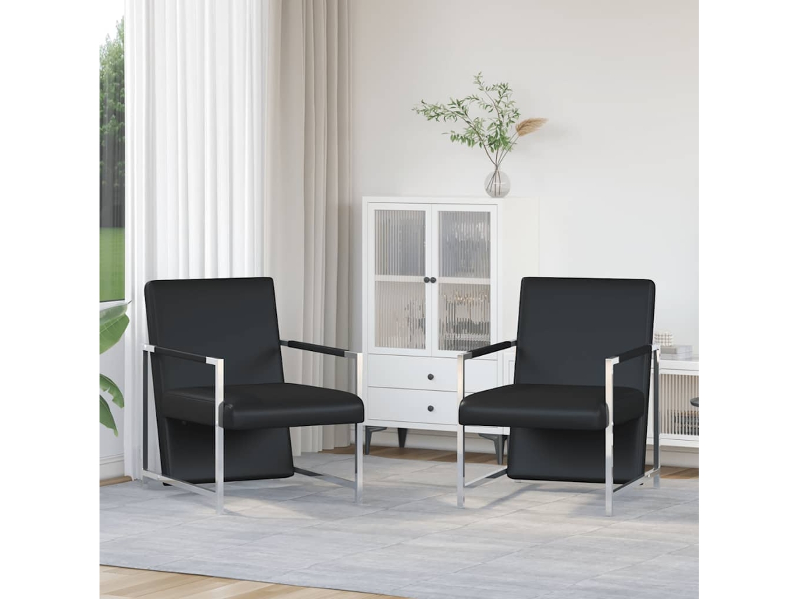 Vidaxl Poltronas Com Estrutura Cromada 2 Pcs Couro Artificial Preto
