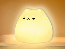 Luminária noturna Lurelia em formato de gato, feita de silicone resistente, com sensor de toque, iluminação RGB e portátil, ideal para bebês e crianças.