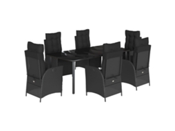 Conjunto de 7 Jantar para Jardim com Almofadões Vime Pe Preto MAISON EXCLUSIVE