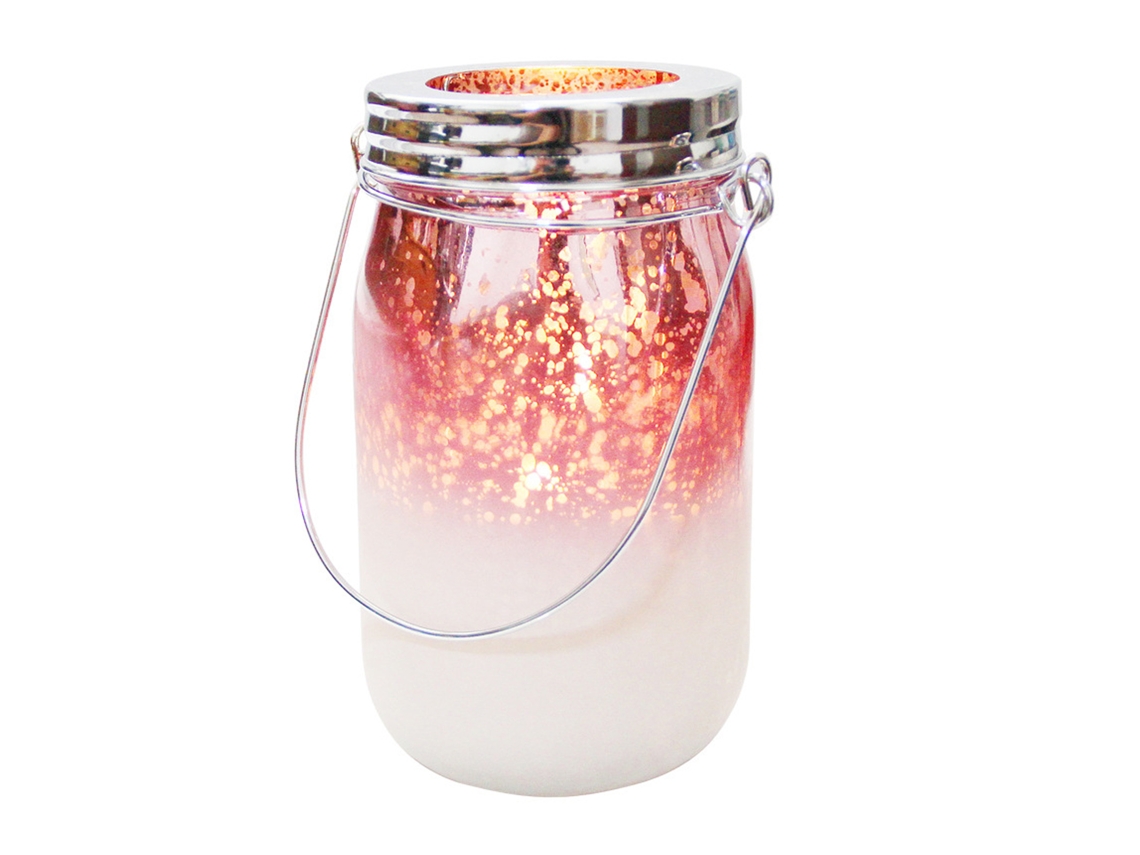 Suporte de Vela Vidro Mão Rosa Fluorescente Gradual Vazio