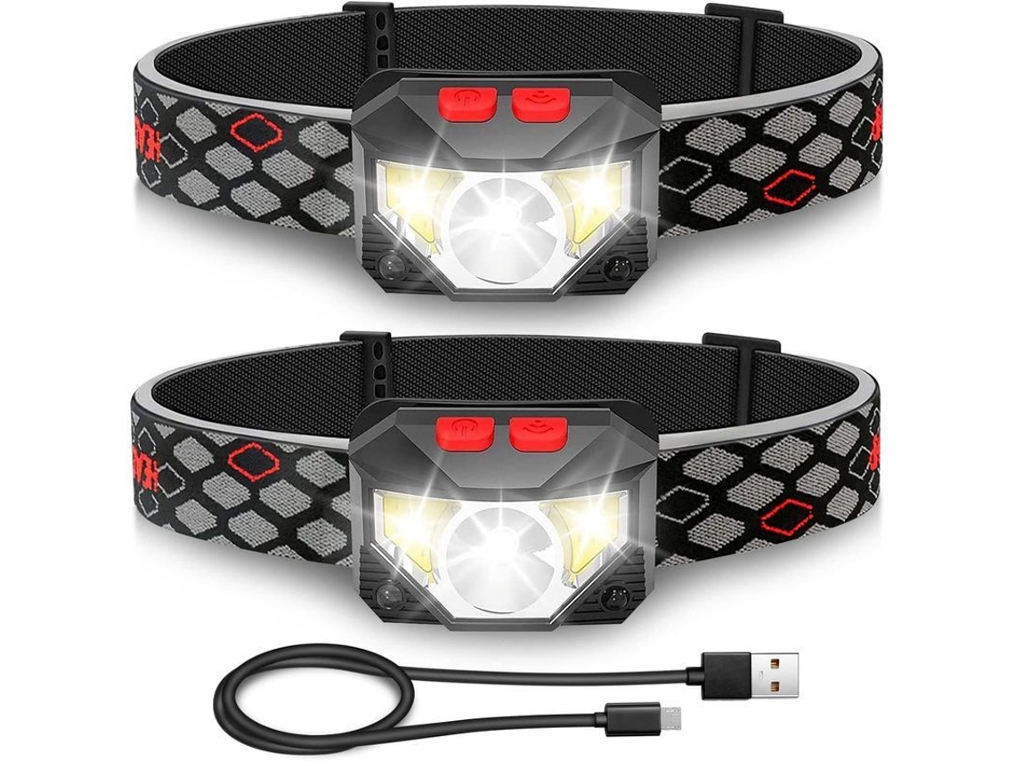 Lanterna Frontal Led, 2 Peças Super Brilhante Sensor de Movimento 1000 Lumens Usb Recarregável Ipx4 Camping Hiking