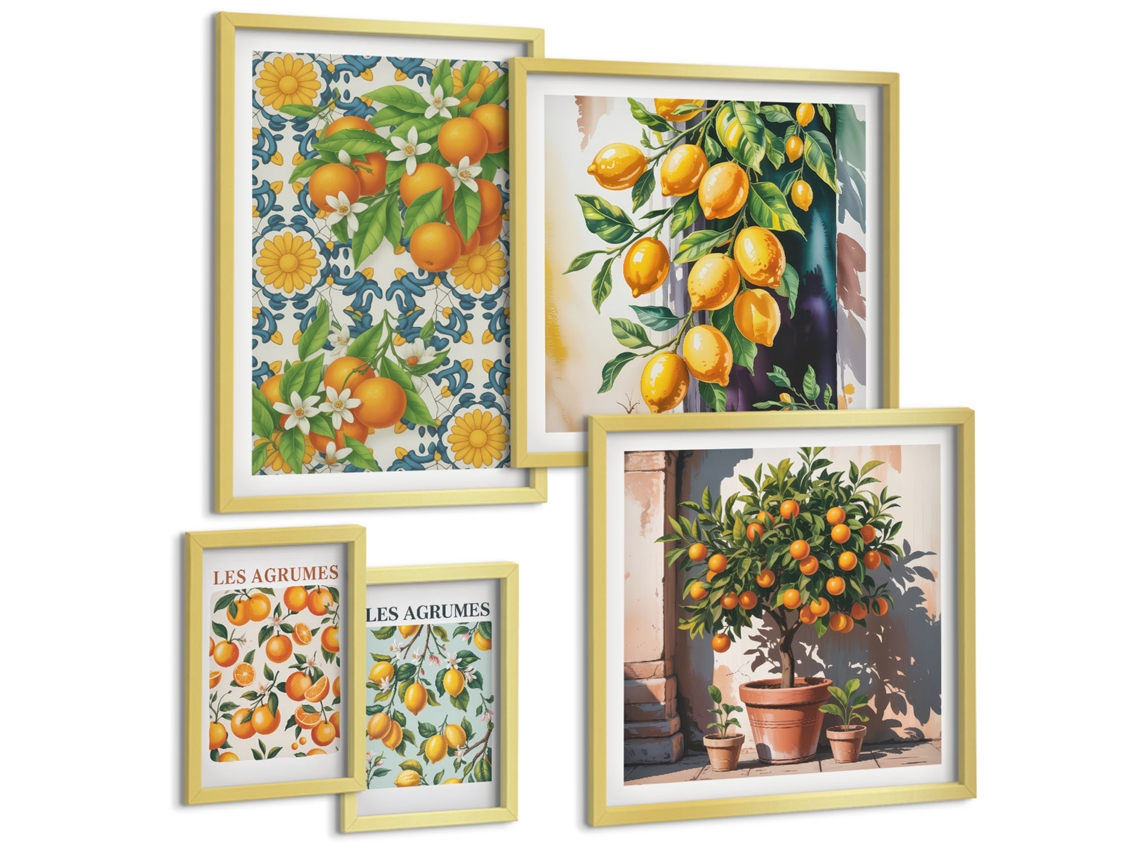 Conjunto De Pinturas Frutas Cítricas Flores Vintage Espelharte (5 Peças)