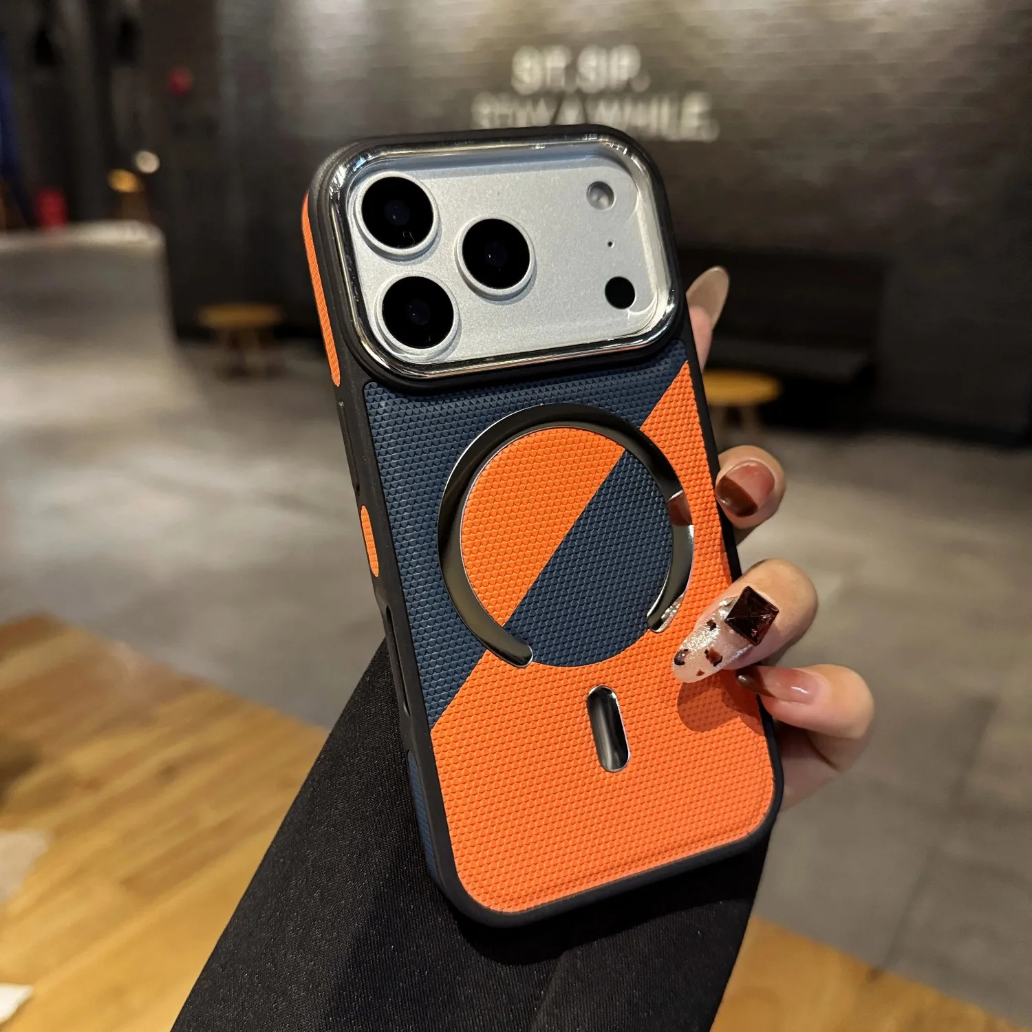 (azul Escuro, Iphone 17 Pro Max) Capa Protetora De Couro Resistente A Impactos Com Carregamento Sem Fio Magnético.