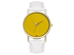 Relógio de pulso de quartzo com pulseira de couro para mulheres e homens (branco)