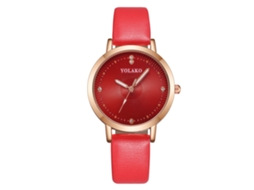 Relógio Feminino Casual Elegante de Pulso Analógico com Cinto Pu Vermelho