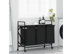 Vidaxl Cesto De Roupa Suja Com 3 Compartimentos E Rodas, Cinza, Modelo Sonoma