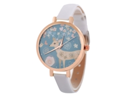 Relógio de Pulso Feminino de Quartzo com Pulseira Pu Estilo Fashion Display Analógico Branco