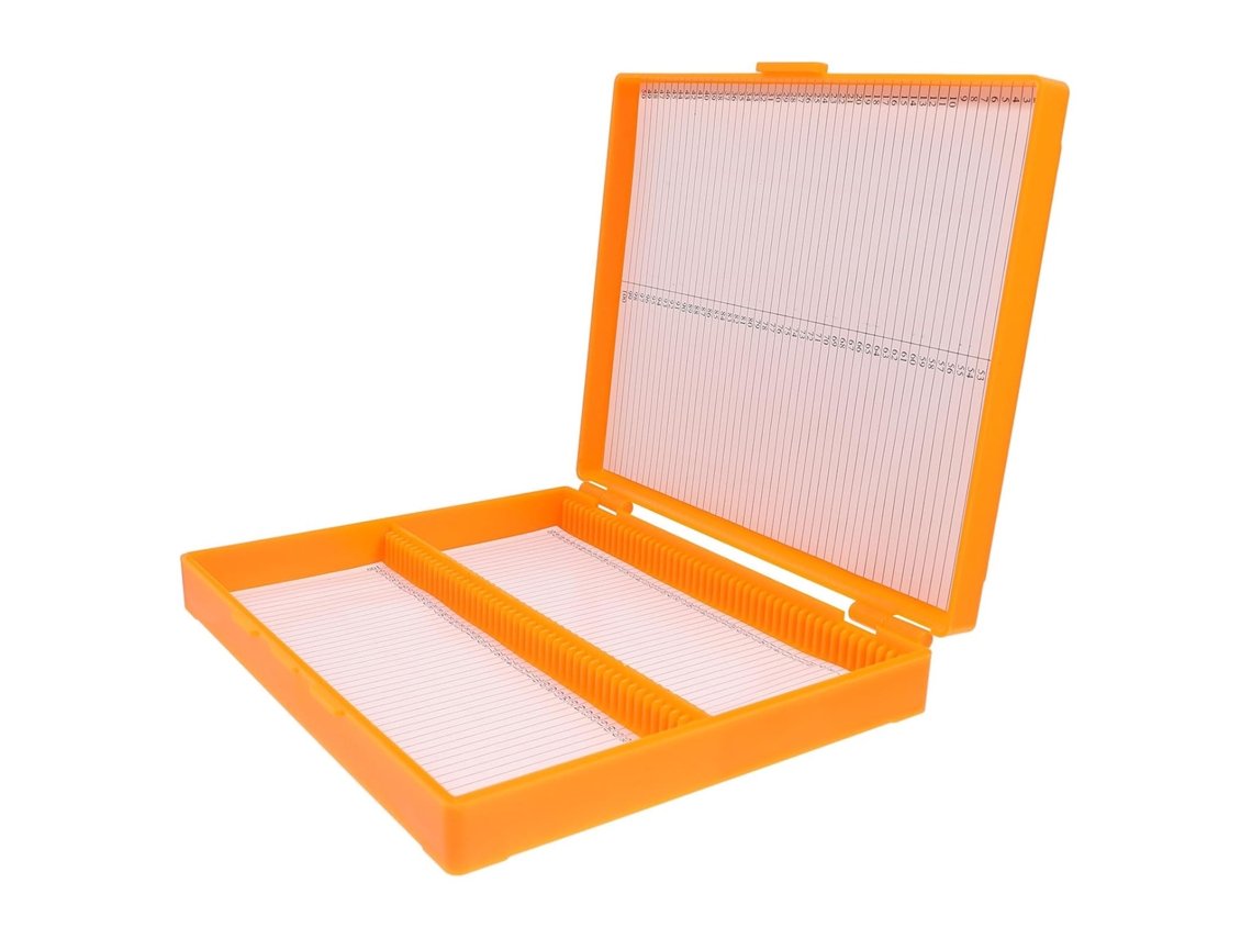Caixa De Plástico Laranja Impermeável Para 100 Lâminas De Microscópio.