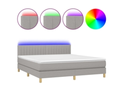Cama Box Spring com Colchão e Led Tecido Cinza Claro MAISON EXCLUSIVE (160x200 cm)