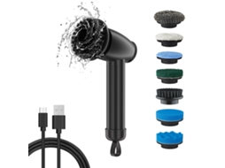 Rotary Scrubber Cordless Rechargeable With Replaceable Brush Heads Black