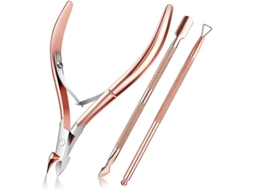 Alicate e Pushers de Cutícula em Aço Inoxidável, Ferramentas de Manicure Duráveis, Rosa