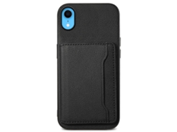 Capa Em Tpu Pele Pu Textura De Gémeo, Com Suporte Para Apple Iphone Xr - Preto