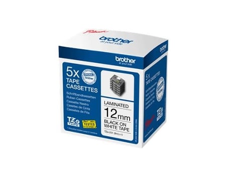 Brother Tze-231 - Adesivo - Preto em Branco - Rolo (1,2 cm x 8 m) 1 Cassete(s) Fita Laminada (pacote de 5) - Para P-touch Pt-1010, 1090, 1230, 1280, 1290, 1880, 1950, 2100, 2430, 2700, 3600, 7100, 9500