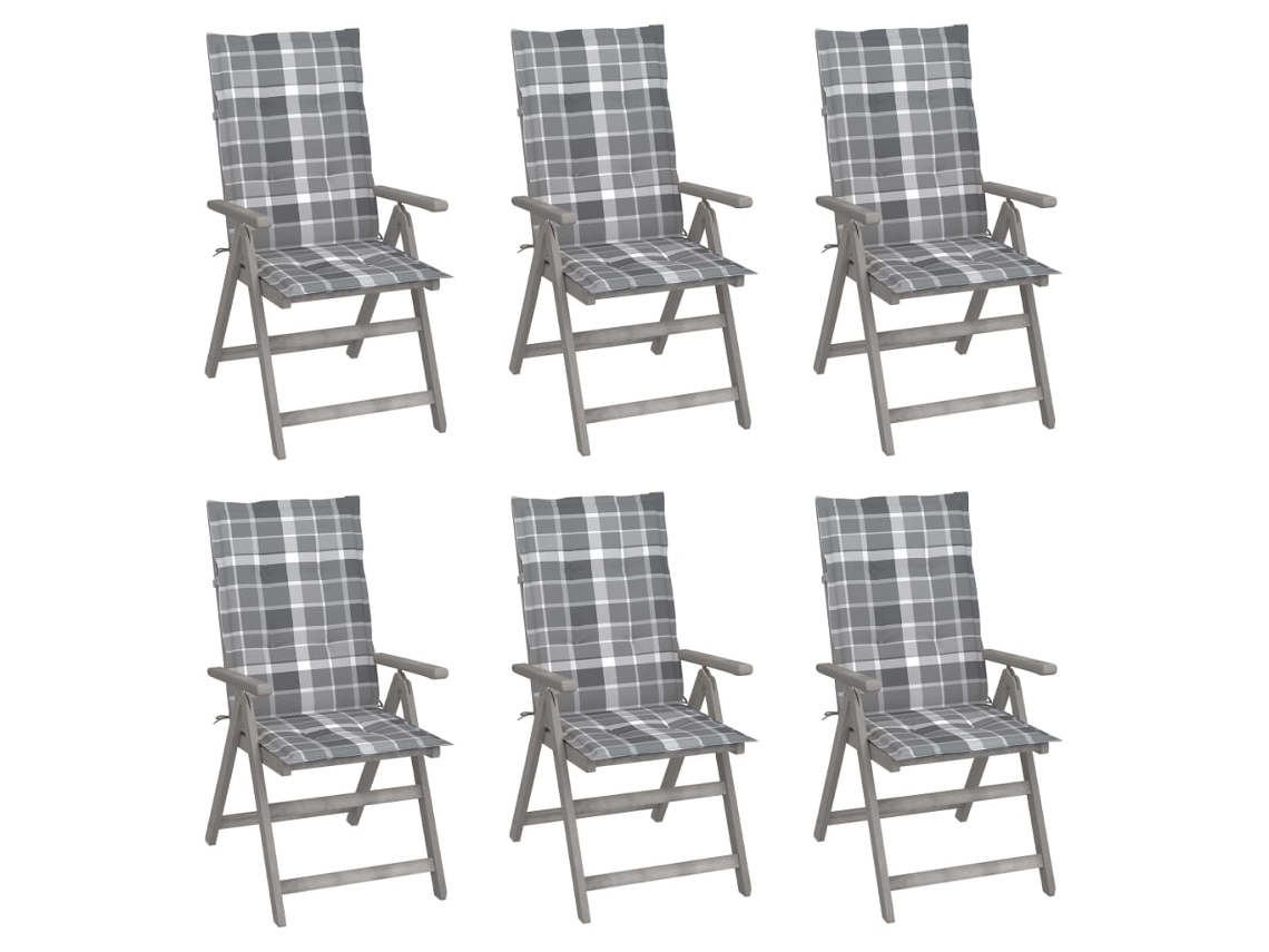 Vidaxl Cadeiras Jardim Reclináveis C/ Almofadões 6 Pcs Acácia Maciça