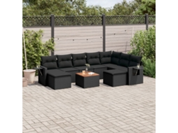 Vidaxl 10 Pcs Conjunto Sofás De Jardim C/ Almofadões Vime Pe Preto