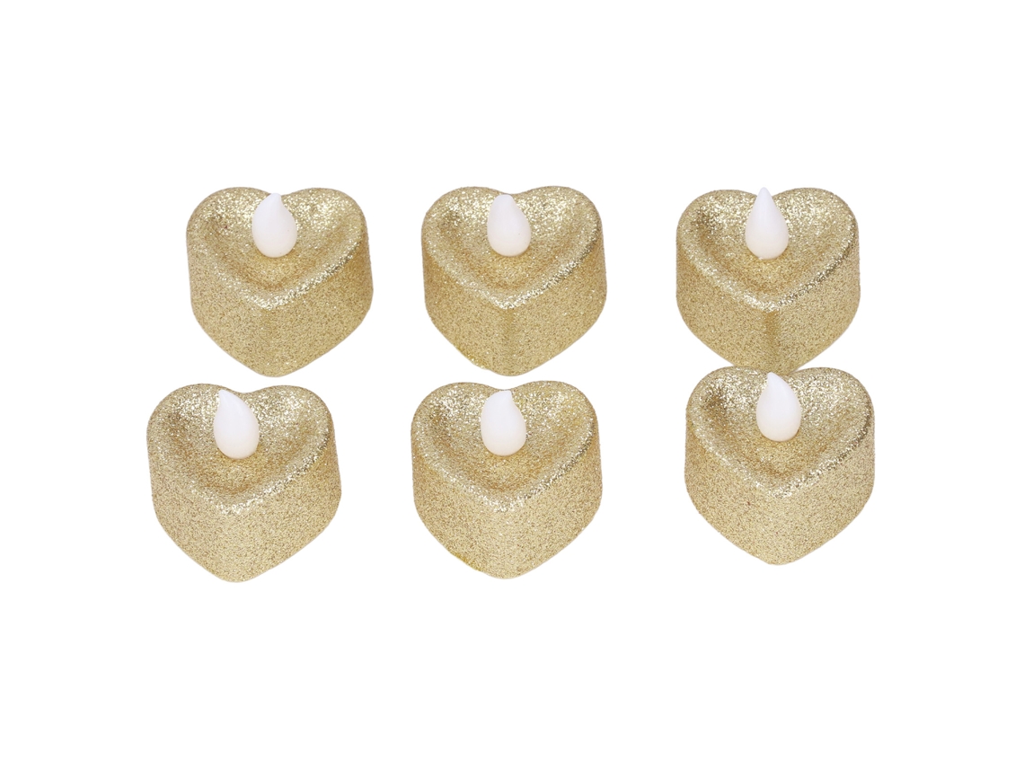 Velas De Chá Românticas Em Formato De Coração, Operadas Por Bateria, Com Efeito De Chama Real, Velas Led Sem Chama Com Glitter Brilhante Para Iluminaç