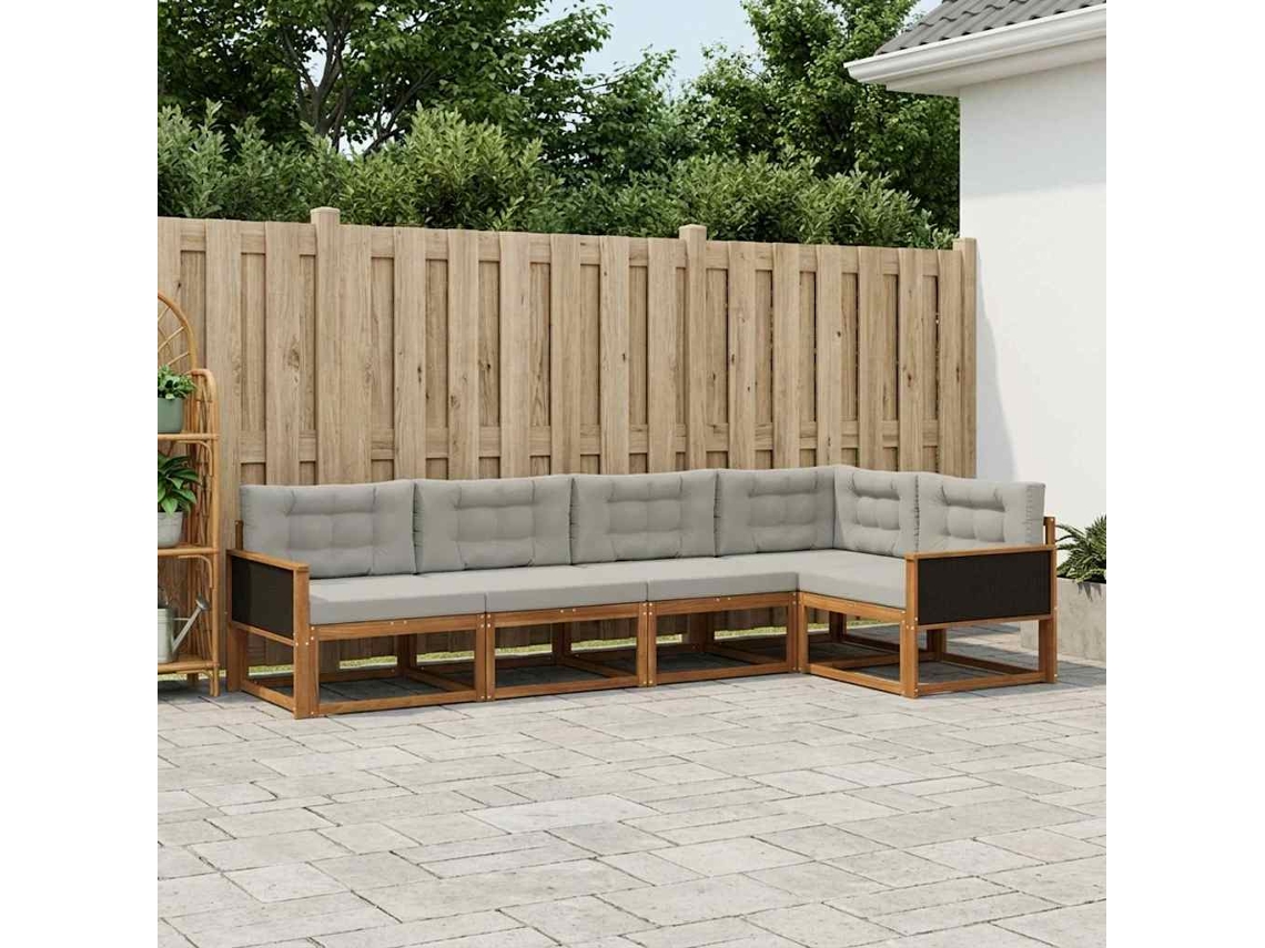 Vidaxl Conjunto De Sofás Para Exterior 5 Pcs Natural E Cinza Claro