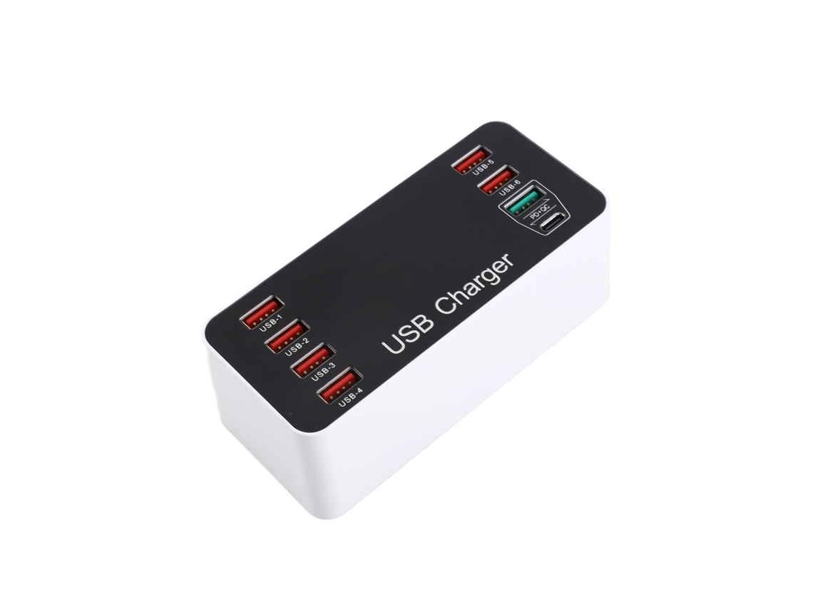 Carregador Usb Rápido 40w 8 Portas Qc3.0 Tipo-c Display Lcd Estação De Carregamento Com Chip Inteligente