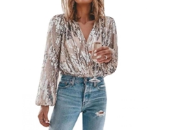 2026-camisa De Mulher Com Strass Gola V Manga Longa Para Festa Yjh L Champanhe