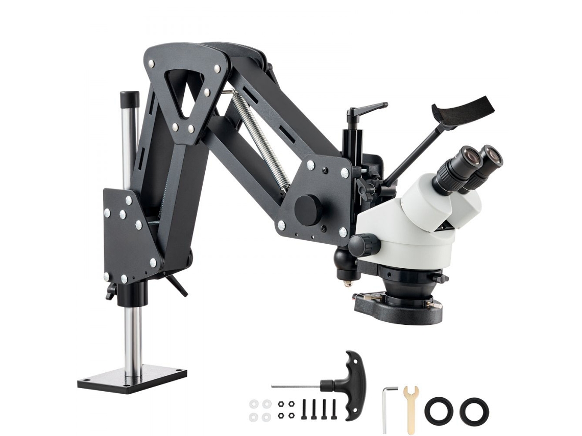 Microscópio De Precisão Multidirecional Com Zoom 7x 45x, Luz Led E Suporte Flexível Tekmaquinas