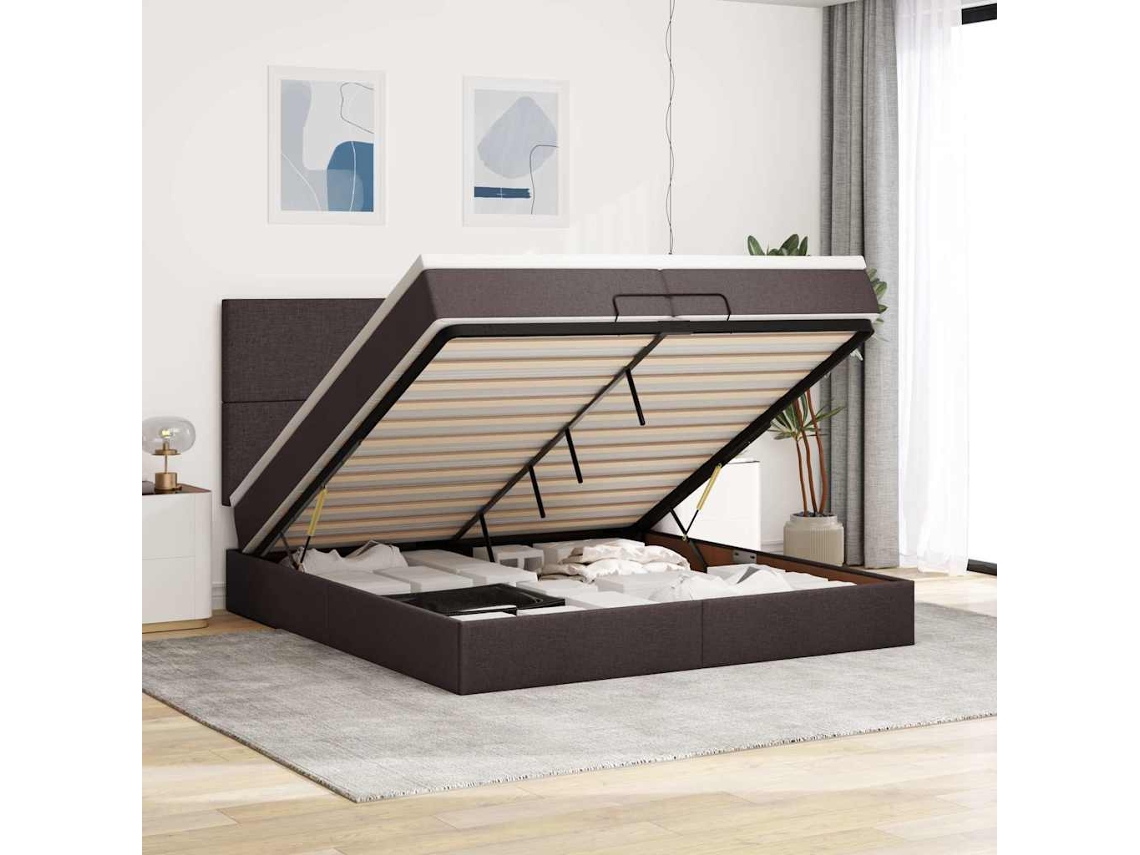 Vidaxl Estrutura De Cama Otomana Com Colchões Tecido Castanho Escuro
