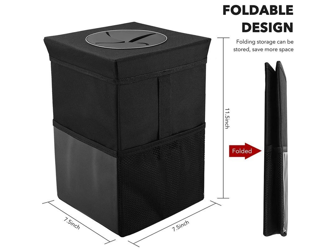Lixeira para Carro com Tampa e Bolsos Organizador Impermeável e Plegável com Capacidade Grande