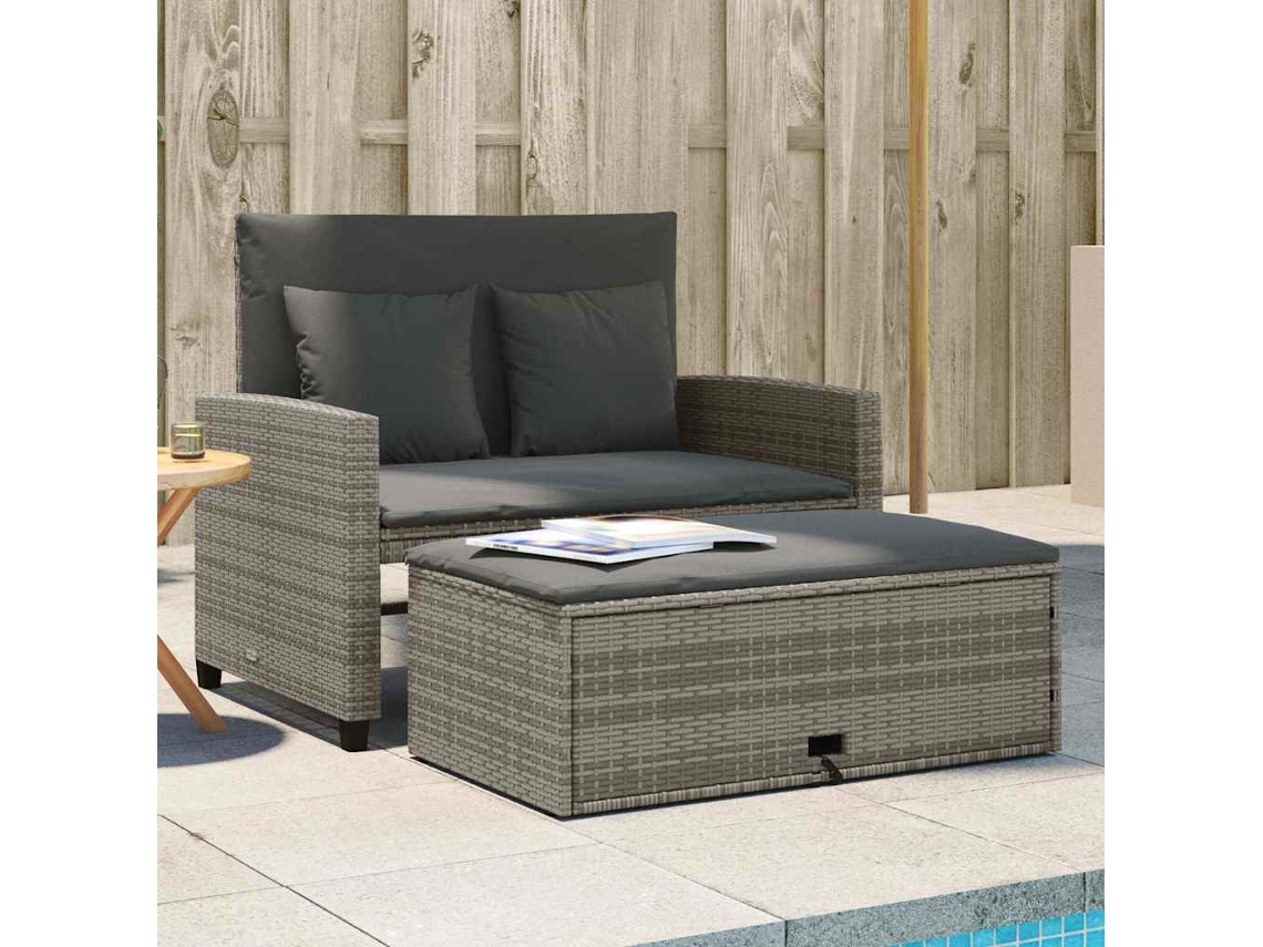 Vidaxl Sofá De Jardim De 2 Lugares Com Almofadões Vime Pe Cinzento