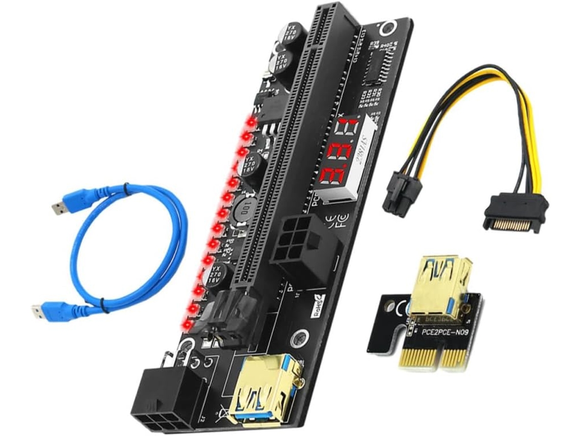 Extensor Pcie 1x Para 16x, Preto, Display Led, Placa De Circuito Impresso