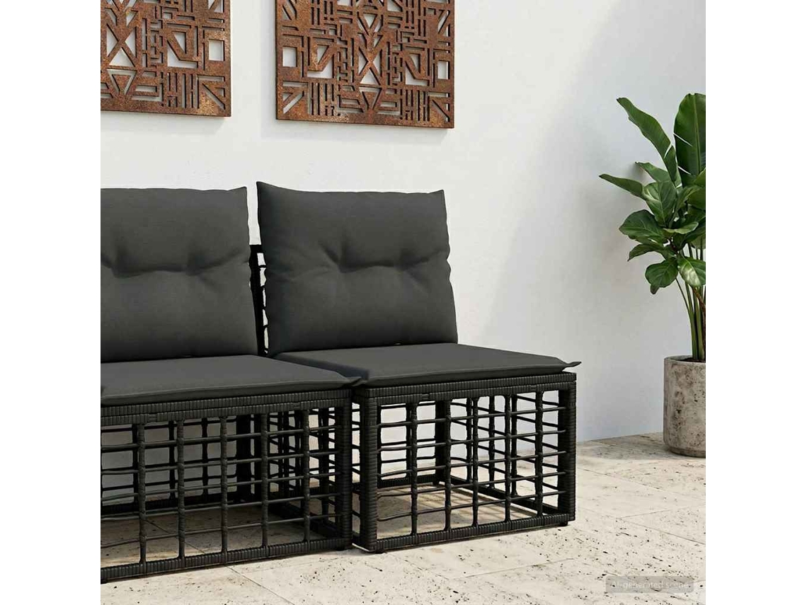 Vidaxl Unidade De Sofá Modular Externo Sem Braços Preto Vime Pe