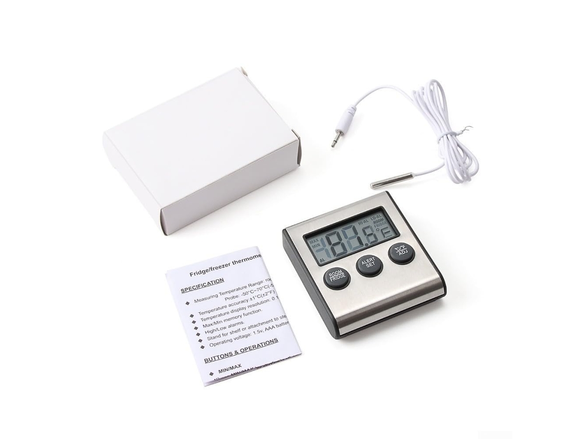 Lurelia Termómetro Analógico, Para Frigorífico E Congelador, Alta Precisão, Visor Lcd, Alarme Sonoro, Memória Máx./mín., Base Magnética