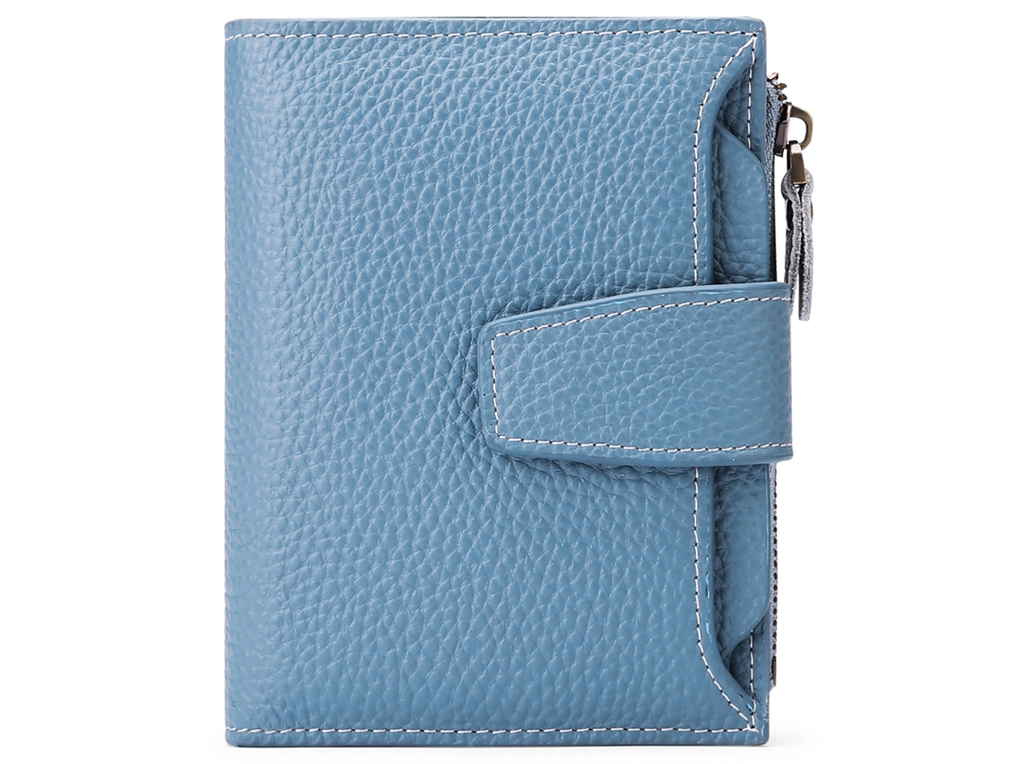 Carteira Curta De Couro Macio, 12 Compartimentos, 12*10*3cm, Azul Claro