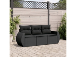 3 Pcs Conjunto Sofás De Jardim Com Almofadões Vime Pe Preto Dkd Home Decor
