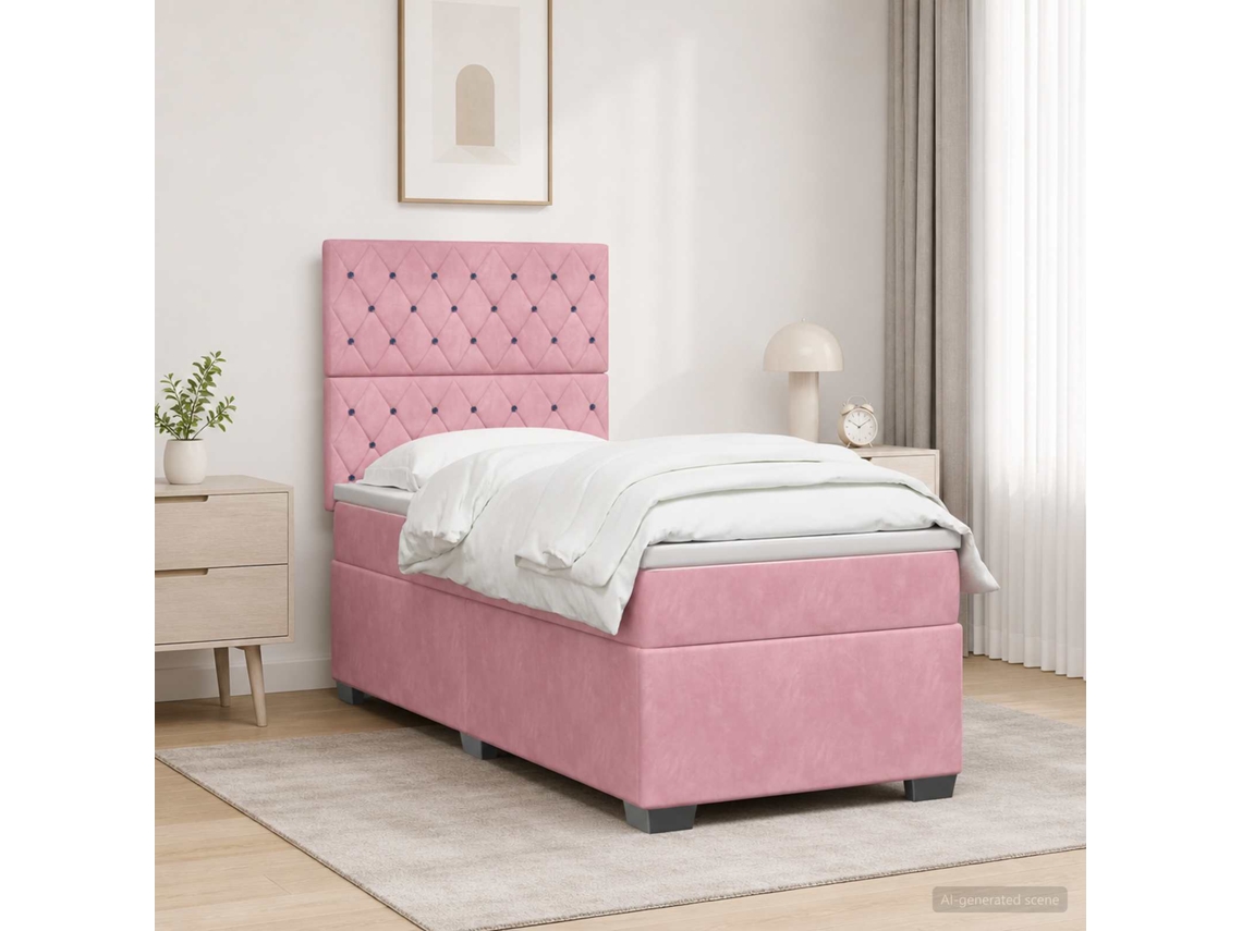 Vidaxl Cama Box Spring Com Colchão Rosa 100 X 200 Cm Veludo