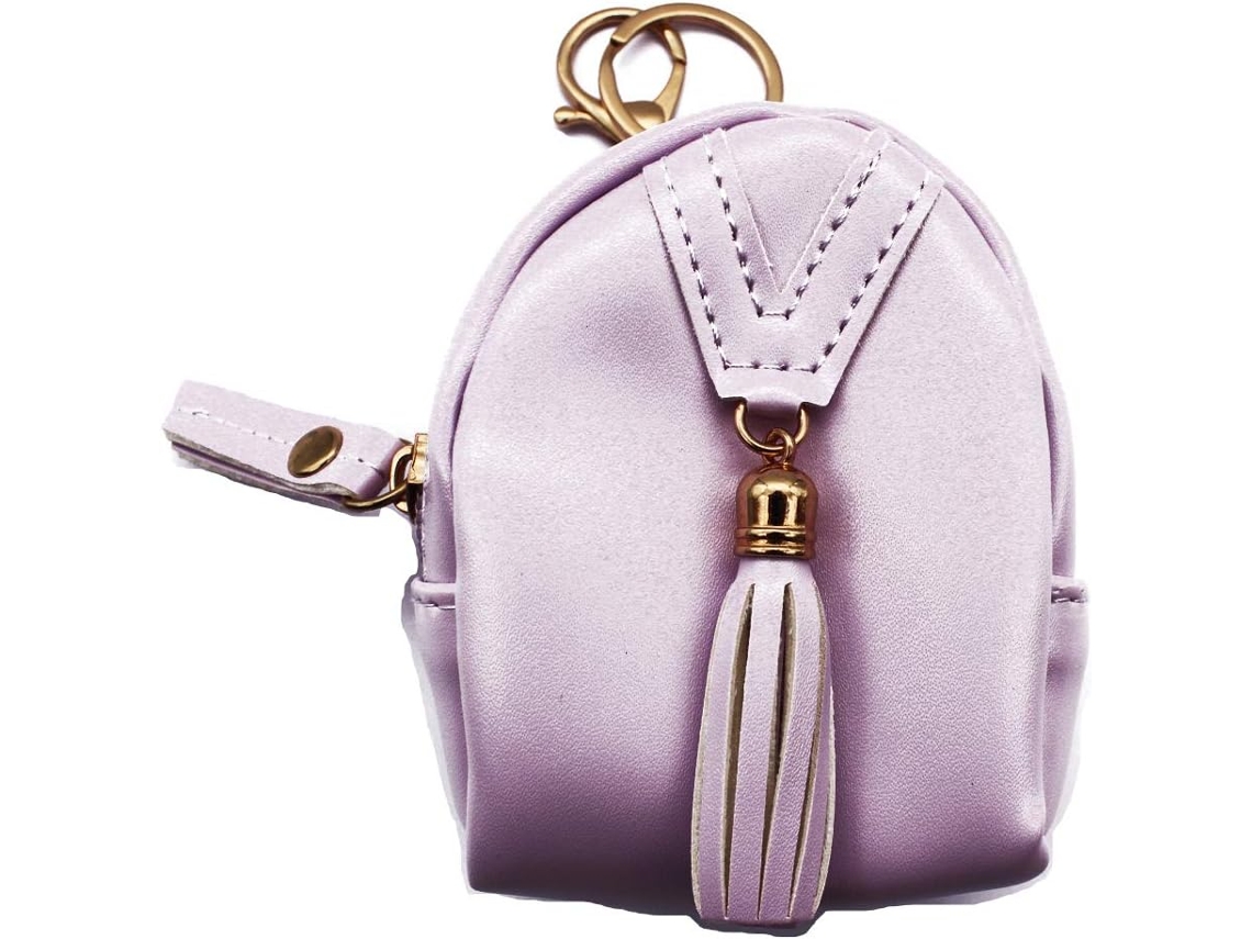 Porta-moedas Mini Em Pele Pu Com Porta-chaves - Carteira Em Cúpula Com Fecho Para Mulher - Roxo Claro