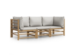 Maison Exclusive - 3 Pcs Conj. Lounge De Jardim Bambu C/ Almofadões Cinzento-claro