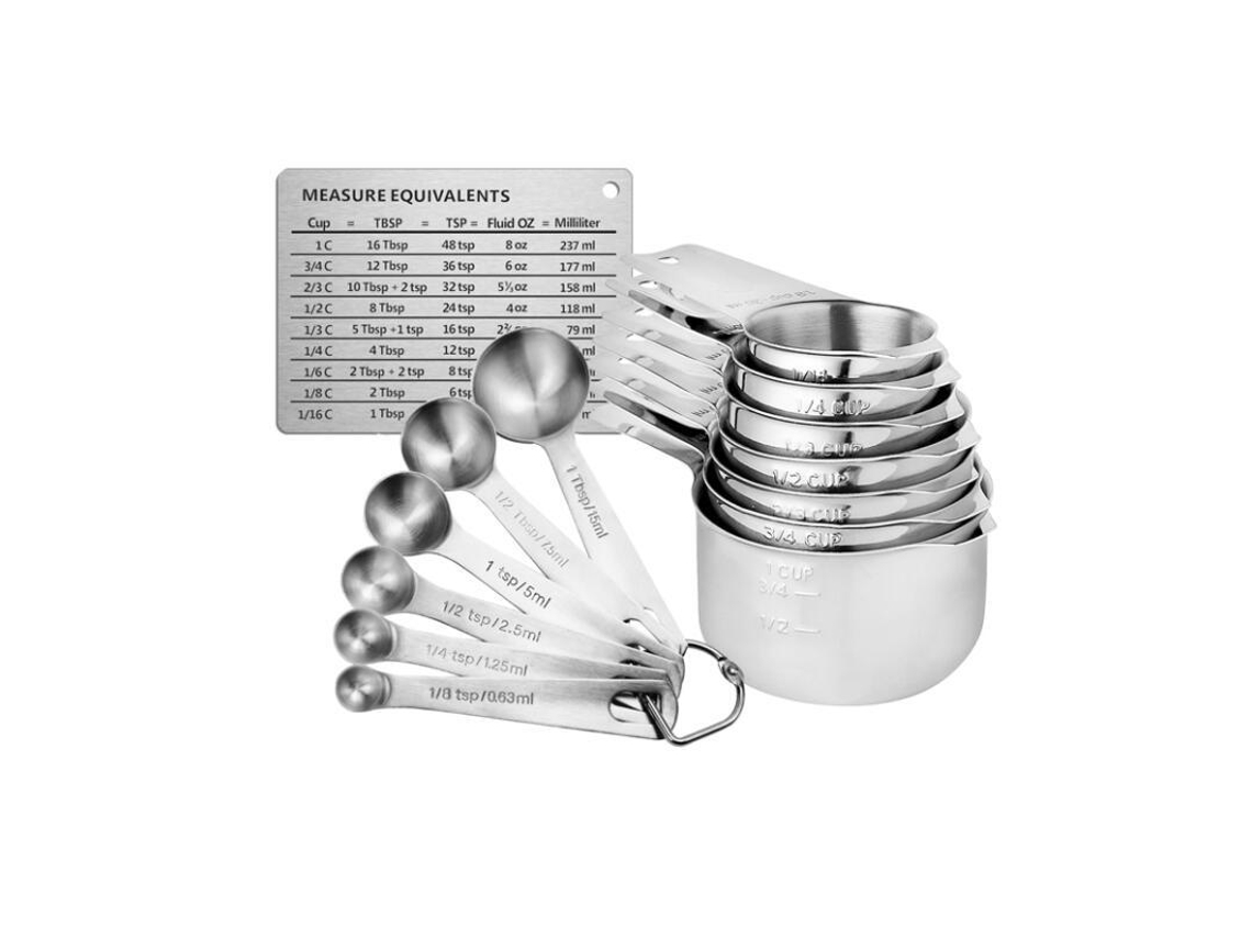 Kit De Medição Para Cozinha, 7 Copos Dosadores, 6 Colheres Dosadoras, Aço Inoxidável, Prata