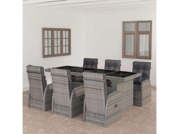 Vidaxl 7 Pcs Conjunto Jantar Exterior Com Almofadões Vime Pe Cinzento