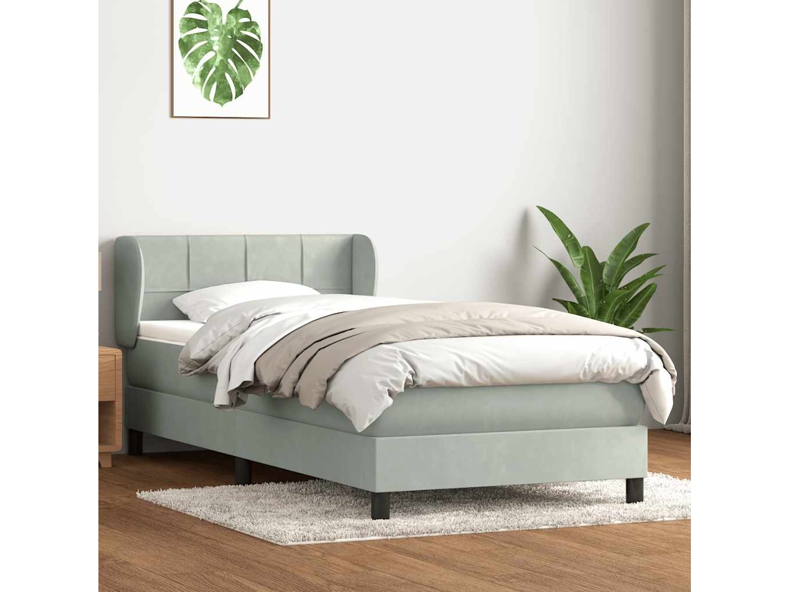 Vidaxl Cama Com Molas/colchão Cinzento-claro 80x220 Cm Veludo