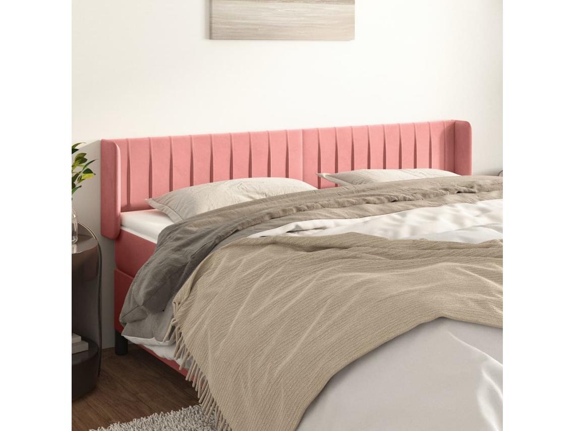 Vidaxl Cabeceira De Cama C/ Abas Veludo 163x16x78/88 Cm Rosa