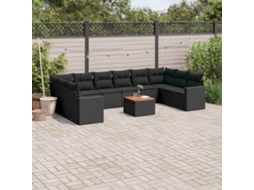 Vidaxl 11 Pcs Conjunto Sofás De Jardim C/ Almofadões Vime Pe Preto