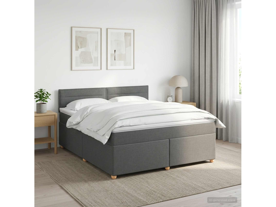 Vidaxl Cama Box Spring Com Colchão Cinzento-escuro 140 X 190 Cm Tecido
