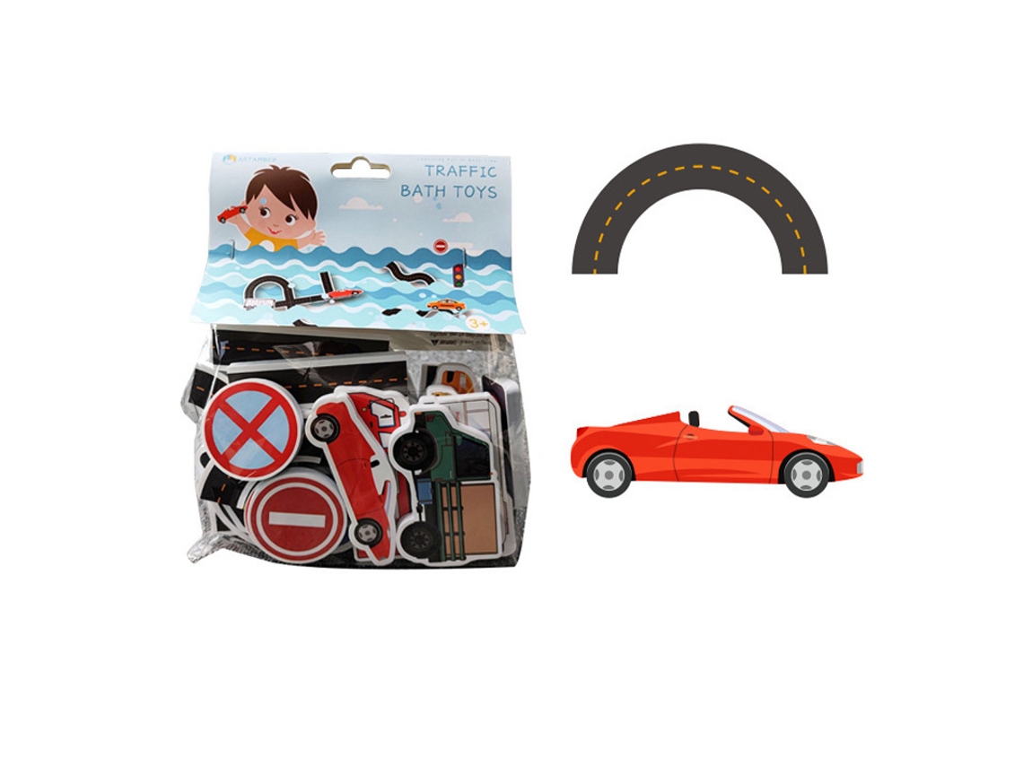 Primerox quebra cabeça de Banho Infantil Eva Espuma Educativo Diy Carrinho Pista Brinquedo para Meninos Meninas