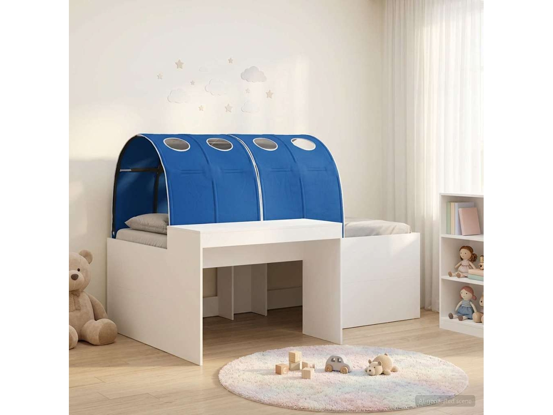 Vidaxl Cama Com Túnel 3 Unid. Branco E Azul Derivados De Madeira