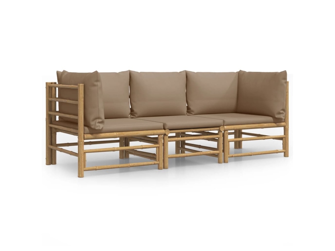 Maison Exclusive - 3 Pcs Conj. Lounge Jardim Bambu Almofadões Cinzento-acastanhado