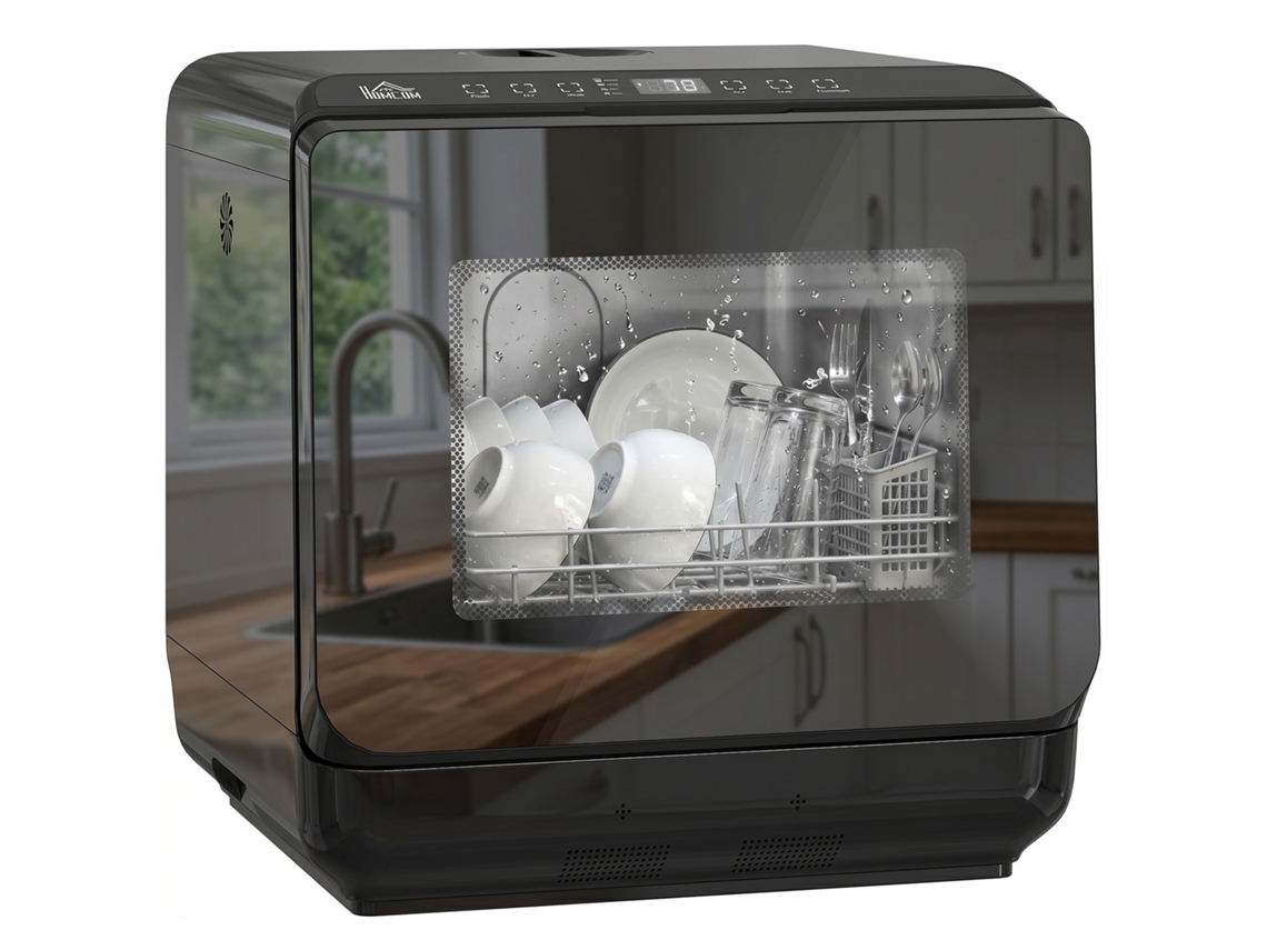 Lava louças de mesa BTFORUS,mini, tanque 6l,5 programas,display LED,função secar,preto