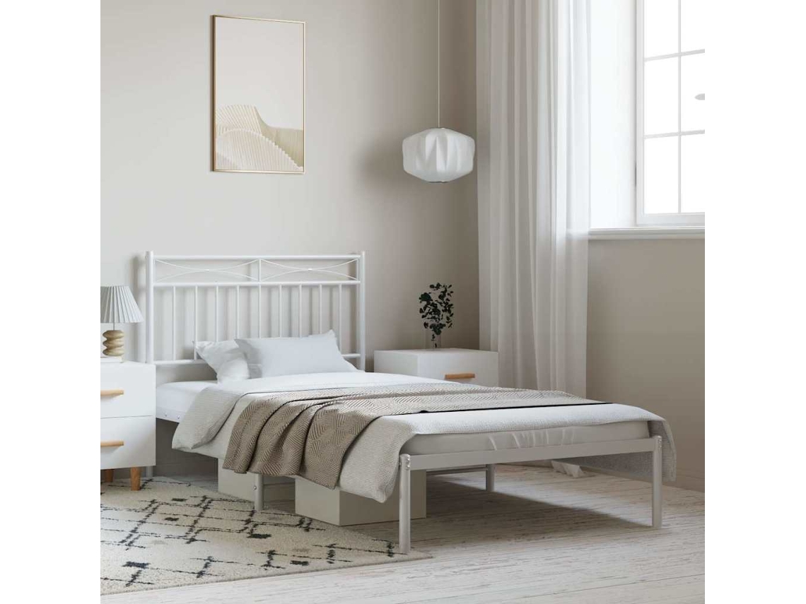 Vidaxl Estrutura De Cama Com Cabeceira 100x200 Cm Metal Branco
