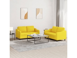 Vidaxl 2 Pcs Conjunto De Sofás Com Almofadões Tecido Amarelo-claro