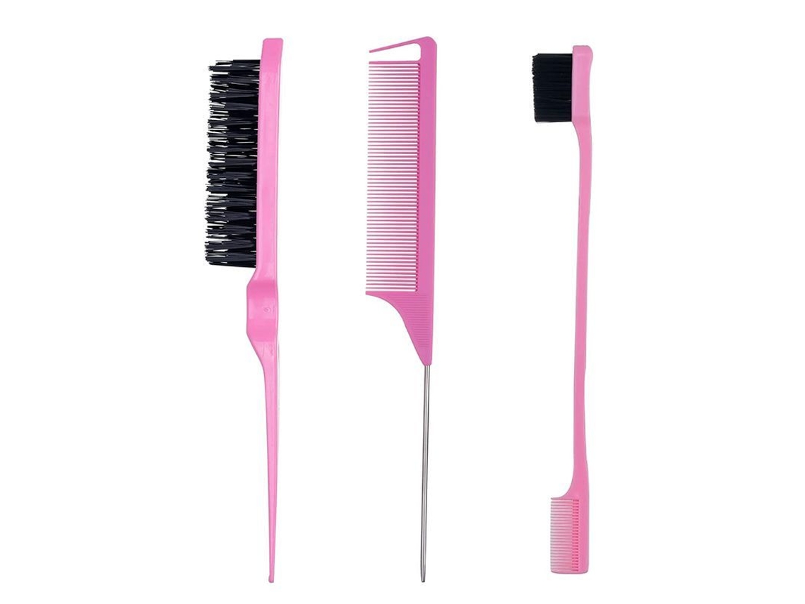 Conjunto De 3 Pentes De Estilo De Cabelo Com Bristles E Pente De Rato, Rosa